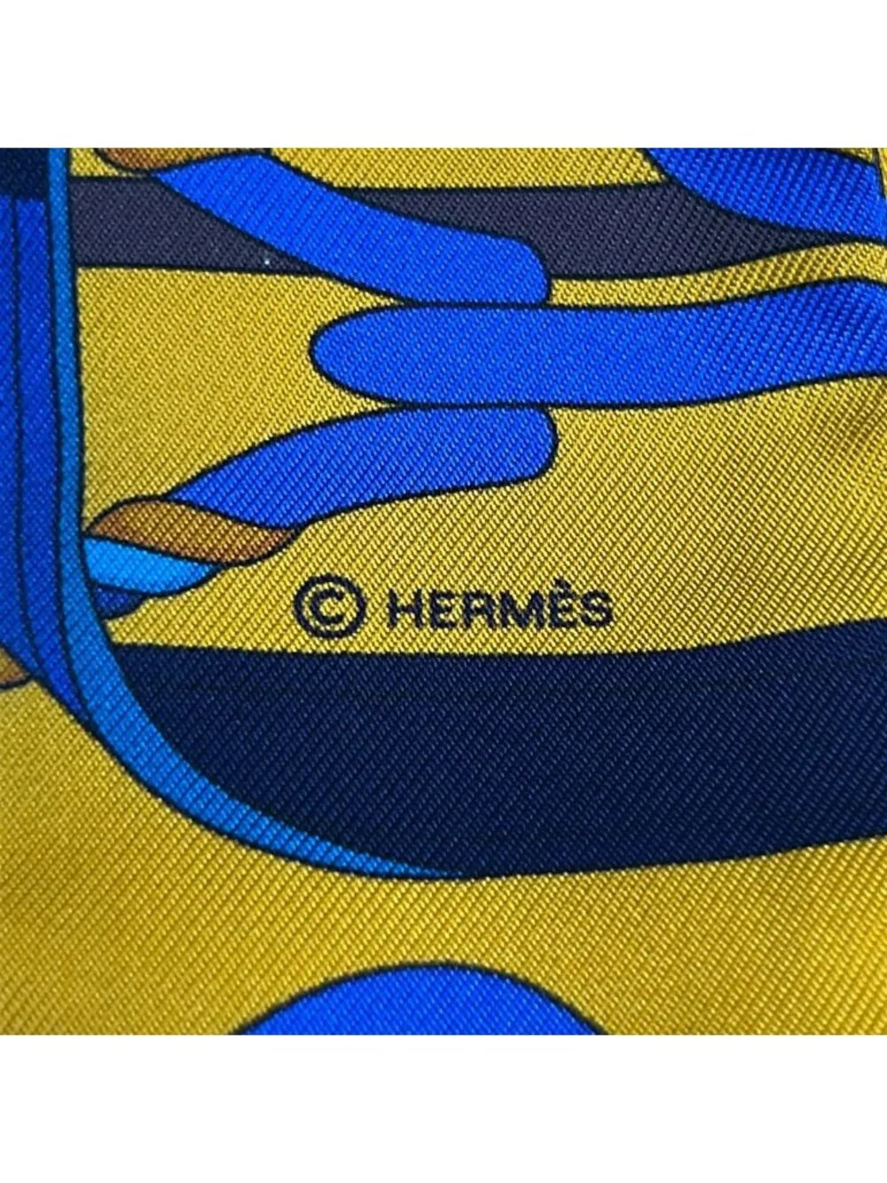 Hermes Scarf Twilly Yellow Blue Brown Ribbon Panoplie Equestre Horse Riding